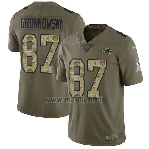 Maglia NFL Limited New England Patriots 87 Rob Gronkowski Verde Stitched 2017 Salute To Service